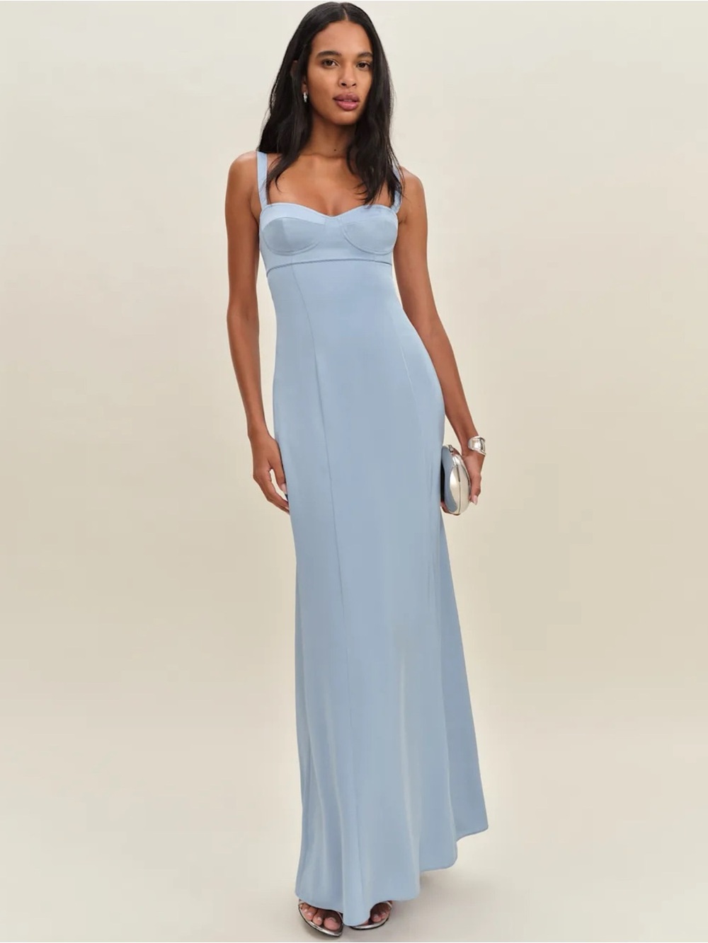 NWT Reformation Britney Satin Maxi Dress Blue 0 - Picture 13 of 15